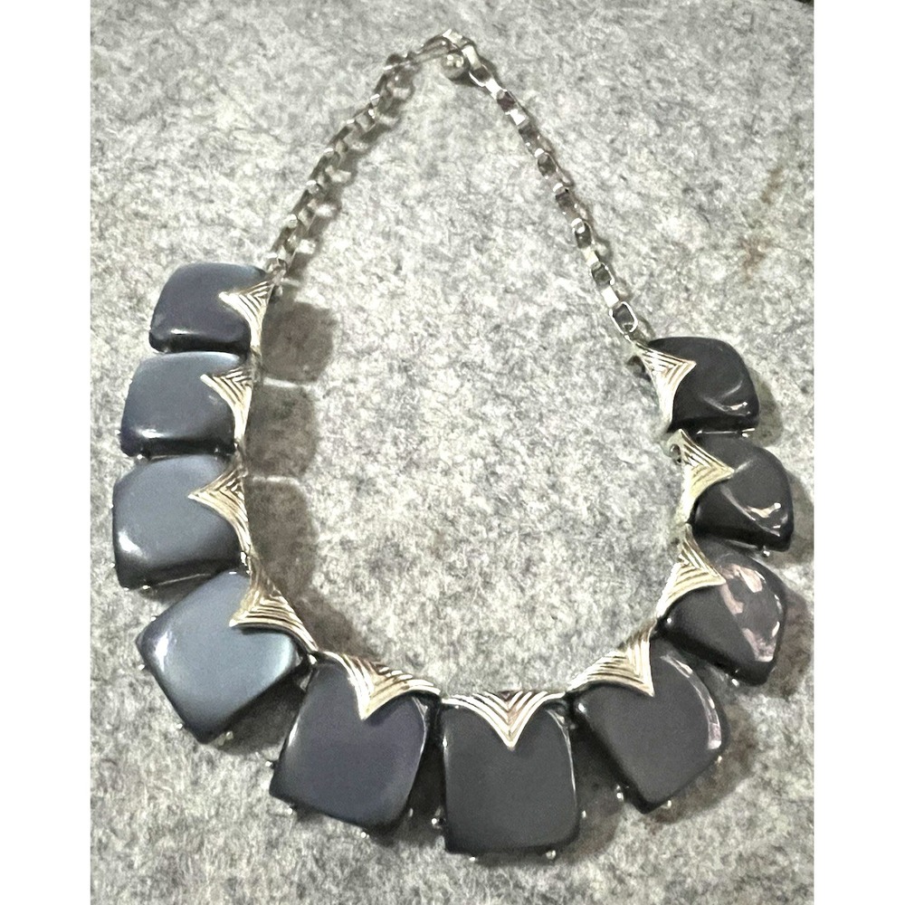 Vintage Thermoset Necklace Blue gray  16" - Picture 4 of 9